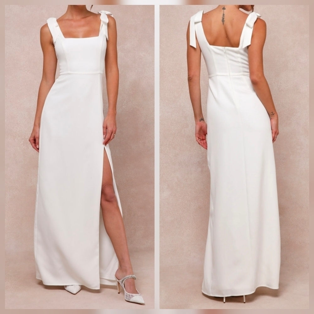 Lulus Your Sweetie White Tie-Strap Column Maxi Wedding Dress, Size Large